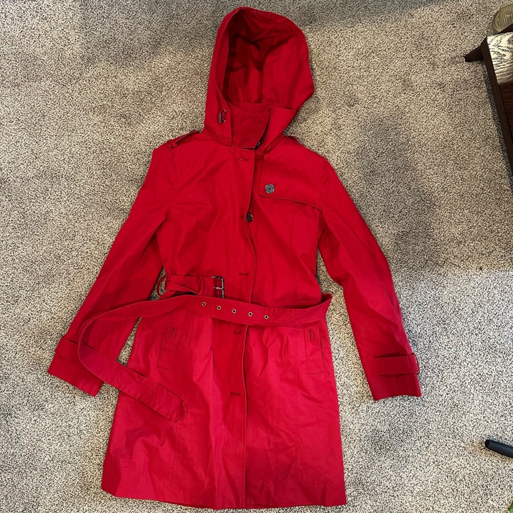 MICHAEL Michael Kors Red Trench Coat with Hood
